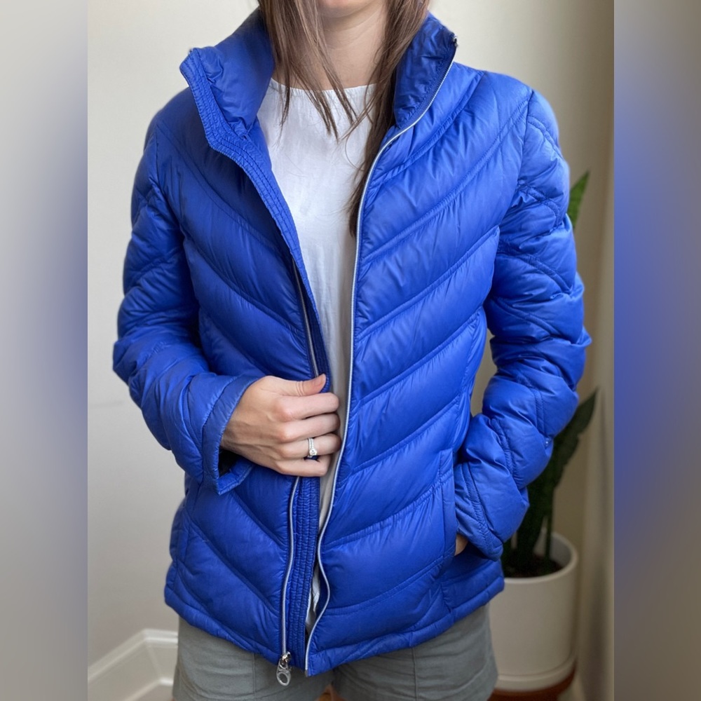 Blue puffer jacket